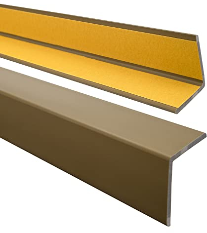 Quest Cornière PVC 40x40mm – Profilé d’Angle de Protection autoadhésif, Souple, Baguette pour rebords et Coins – Laiton, 80cm