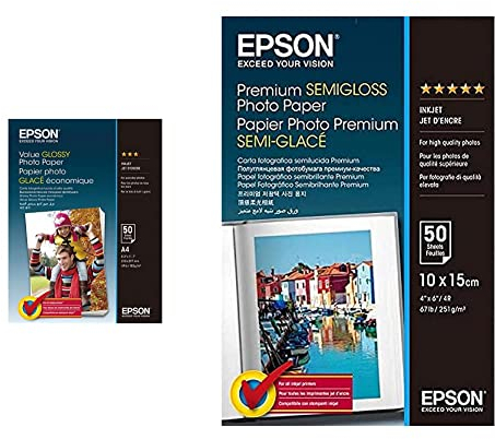 Epson C13S400036 Fotopapier, A4, 50 Blatt & Fotopapier Premium Semigloss 10x15 50Blatt S041765