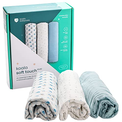 KOALA BABYCARE - Neugeborenes Musselin 80x80 cm - Packung mit 3 Stück - Neugeborenen-Baumwolldecke - Baumwolle Neugeborene