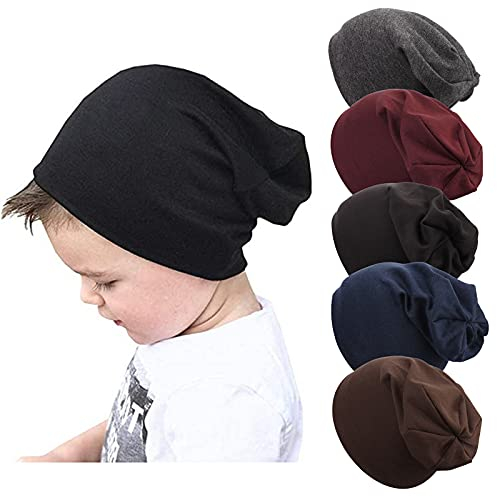 DRESHOW 5 Stück Unisex Baby Mütze Hut Junge Mütze Frühling Mützchen Kleinkind Wendemütze Jersey Slouch Beanie 6-60 Monate