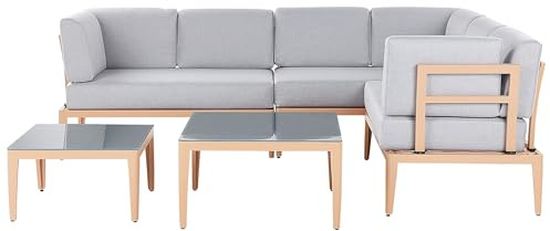Beliani Modernes Outdoor-Lounge-Set Aluminium Heller Holzfarbton/grau 6-Sitzer Rima III