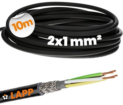 Lapp 1030540 LiYCY - Cable de control blindado (10m, 2x1 mm², resistente a rayos UV, cable de señal 2 hilos, datos para exteriores, soldadura, conexión LED), negro