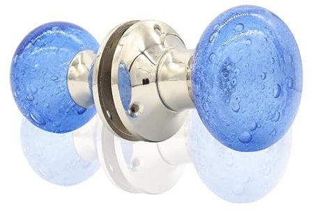 Door Knobs, Made with Brass and Polished Chrome Finish, Complete with Square Spindle bar and Fixing. (Pair) (Blue)