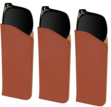 laeeyin 3 Stück Brillenetui Weich, Cortex Brillenetui, Soft Slip in Pouch Holder Case Bag, Sonnenbrillen Etui Brillentasche Tragbar Sonnenbrillen Beutel Lesebrillenetui für Damen Herren (Braun)