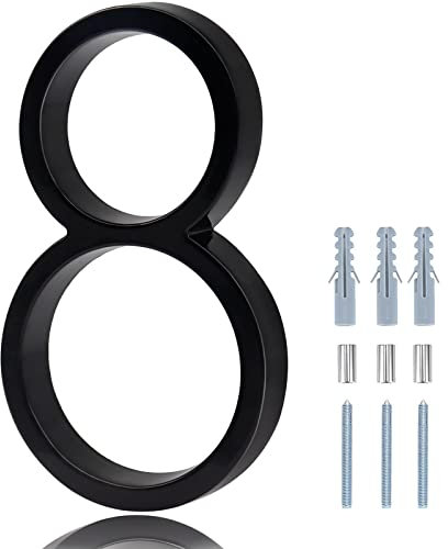 Numeri civici moderni in metallo per cassetta delle lettere, 15,2 cm, numeri civici neri per esterni con viti, nero lucido numero 8