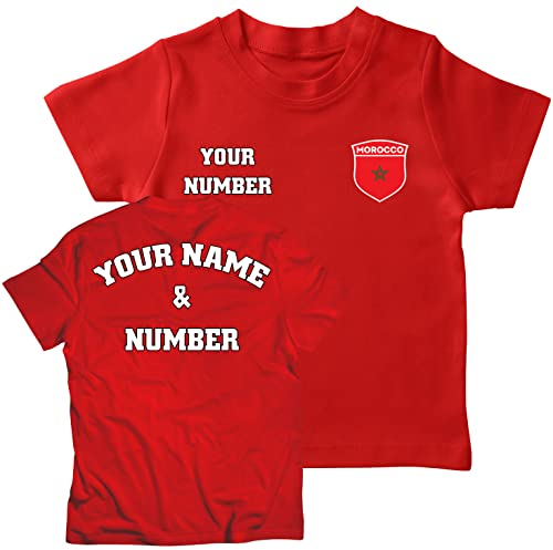 lepni.me Maillot de Football pour Enfants du Maroc avec Votre Nom et Numéro | Insigne de Drapeau Marocain Personnalisé | Coupe du Monde 2022 (9-11 Ans Rouge Multicolore)