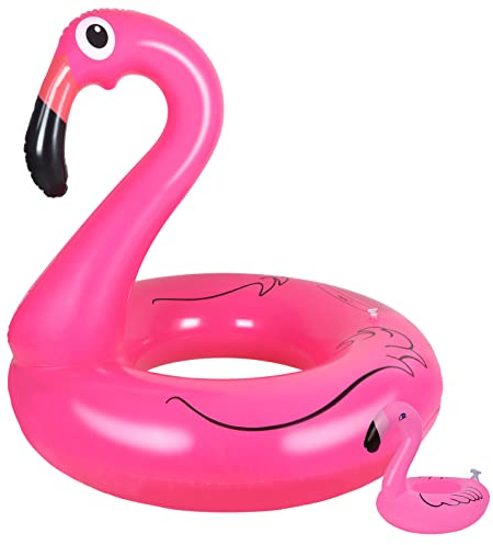 Fenicottero Gonfiabile Gigante Ninonly Fenicottero Rosa Gonfiabile Adulti Circa 105cm con Piscina Portabicchieri e Cerotto per Adulti e Bambini Rosa