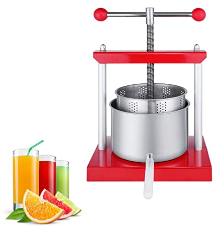 LZQ 3L Obstpresse Manuell Fruchtpresse Weinpresse Edelstahl Beerenpresse Maischepresse Apfelpresse Saftpressen Obstmühle Saftpresse Manuell für Obst, Gemüse, Kräuter (Rot)
