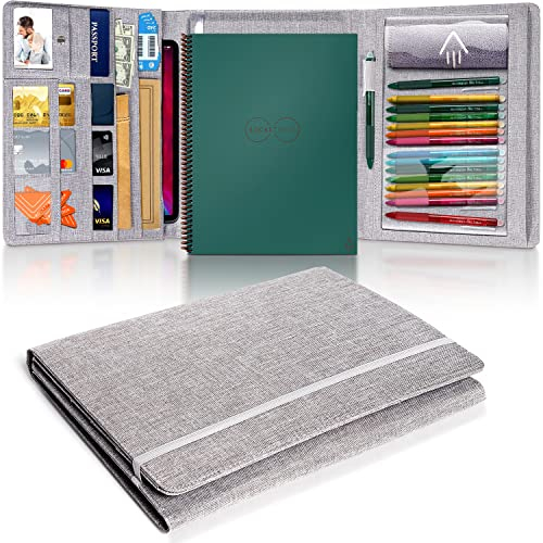Pulchrum A4 Folio-Hülle für Rocketbook in Briefgröße 21.6x27.9 cm, Welle, Everlast, Fusion, Panda, Portfolio-Organizer mit Fotos, Stiftschlaufe, Visitenkartenhalter, Lesezeichen (Briefgröße, Grau) )