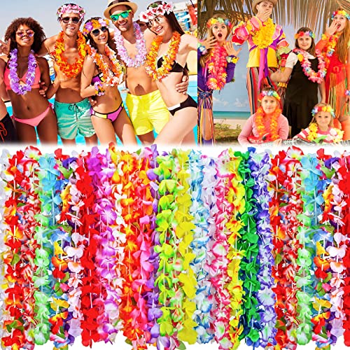 Frasheng 60 Pezzi Ghirlanda Hawaiana Collana,Tropicale Ghirlande Hawaii Hula,Hawaiana Luau Leis,Collane Hawaii Fiori,Decorazioni Feste Hawaiane Leis per Tropicale Spiaggia a Tema Festa Decorazioni