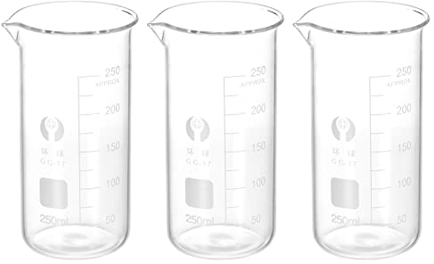 PATIKIL 3uds 250ml Alto Forma Vidrio Precipitados Vaso, 3.3 Borosilicato Vidrio Graduado Impreso Escala Medición Vasos con Caño para Cocina Laboratorio Líquidos