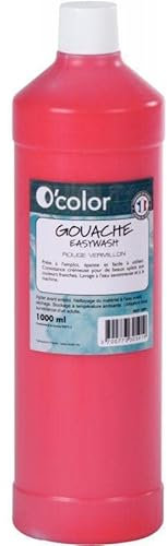 Flacon de 1L de gouache liquide O'COLOR easywash rouge vermillon