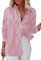 Homlan Chemisier à Manches Longues pour Femme - Rayures - Décontracté - Col en V - Chemise de Travail - Loose -, Rouge, XXL