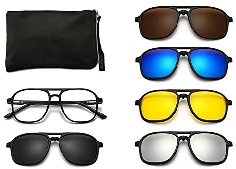 Magnetische polarisierte Sonnenbrille, 6-in-1, für Herren und Damen, polarisierter Clip, Sportbrille, Spiegel O0U8 auf Magnet, optische Retro-Brille, Stil B, Einheitsgröße