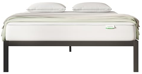 Novilla Cadre de lit Plateforme en métal pour Matelas de 160 x 190 cm, Hauteur de Rangement sous Le lit 30.5cm, Support à Lattes en Bois, Pas Besoin de sommier, Assemblage Facile, Noir