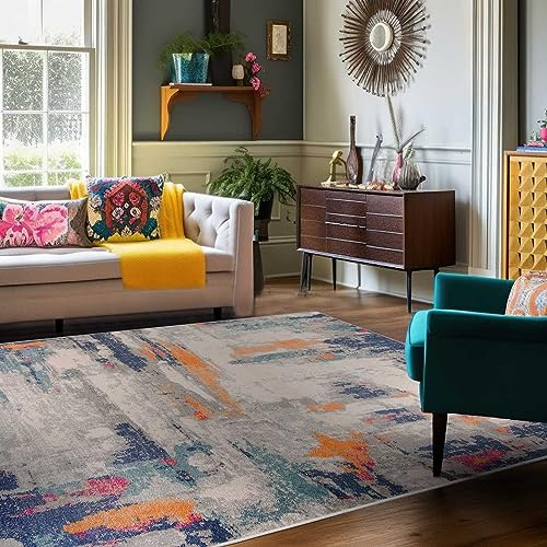 Carpeto Groß Teppich Wohnzimmer 180x250cm Blau Abstrakt Weich Pflegeleicht