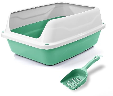 Patam lettiera aperta per gatti con bordi alti e paletta omaggio, 56 cm x 40 cm x 24 cm Made in Italy – Milù Maxi Verde