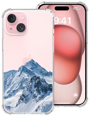 MSEAANBK Schutzhülle für iPhone 15, Motiv: Alpen und Schneeberge, transparent, entworfen für iPhone 15, mit 4 Ecken, stoßfest, schlanke Passform, für Damen, Mädchen, Herren