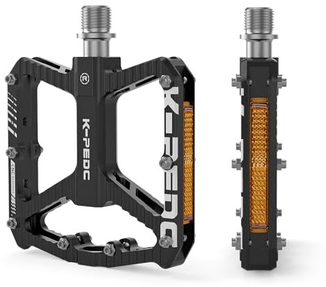 K PEDC Mountainbike-Pedale, MTB-Pedale, Fahrradpedale mit Reflektoren, Aluminium, 9/16 Zoll abgedichtetes Lager, leichte Plattform für Mountainbike, BMX, Rennrad