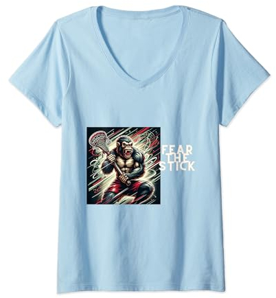Mean Monkey Lacrosse - Fear the Stick T-Shirt mit V-Ausschnitt