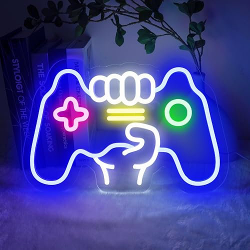 BringLuck2U Gamer Neon Board, Controller Shape Lights Game Room Decor - Gaming Neon Sign per Teen Ragazzo Camera Decor, Dimmerabile Gioco Luce Neon Per La Decorazione Della Parete - Migliori Regali