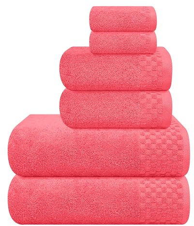 MyOwn Ultra Soft 6er-Pack Baumwoll-Handtuch-Set, enthält 2 übergroße Badetücher 70 x 140 cm, 2 Handtücher 40 x 60 cm und 2 Waschbetten 30 x 30 cm, Korallenorange