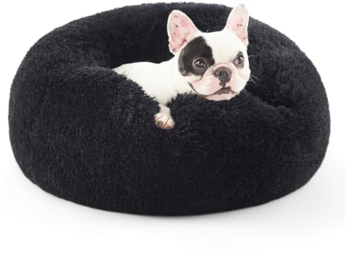 BEDSURE Hundebett waschbar Flauschiges Hundebett - Ø 60 cm Donut Hundebett für große Hunde, plüsch Hundebett rund Kuschelbett, schwarz