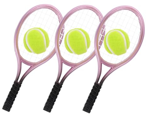 Gogogmee Tennis Schläger Tennisball 3 Sets Tennisschläger Tennis Fotografie Requisiten Mini Werkzeug Tennisschläger Modell Spielzeug Tennisschläger Puppenzubehör Desktop Minihaus Tennisschläger