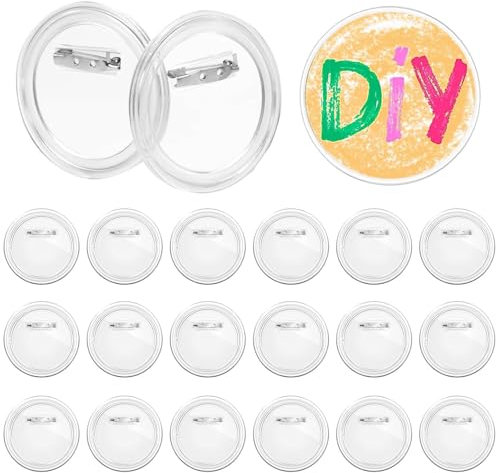 Buttons Selber Machen, 20 Stück Buttons Anstecker, Transparente DIY Ansteckbuttons Set Buttons Selber Machen ohne Buttonmaschine für Foto Bild Kleidung(75mm)