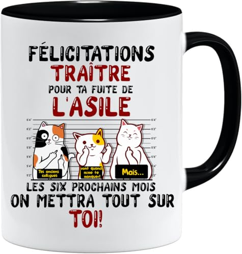 Jungle Mug Mug collègue | FÉLICITATIONS TRAÎTRE Départ en Retraite | Idée Cadeau Humour Travail | Tasse Départ Homme ou Femme Bureau | Cadeau Original Collègue (Noir)