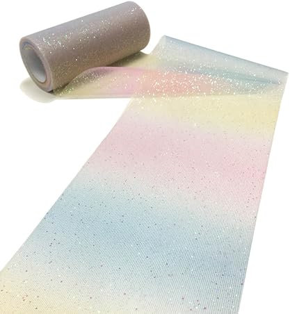 WANYIG Tischläufer Tischdeko Regenbogen Tüll Glitzer Tüllstoff Dekostoff Tischband Tüllnetz Tüllband Party Deko für Geburtstag Hochzeit Einschulung Taufe DIY Handwerk Weihnachten (B#, 30CM*9M)