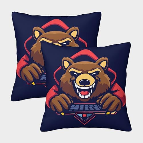 NXYDEPPEV 3D Printed Gaming Bear Throw Pillow Case Anime Style Cushion Covers Square Pillow Covers Super Soft Set of 2 Home Decorative for Bedroom Sofa Chair Pillowcase 45x45cm