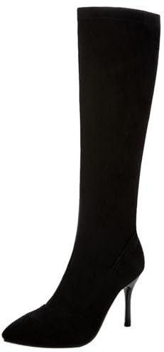 Stivali Alti Fino Al Ginocchio da Donna Tacco Alto Boot Appuntito Zip Stivali Elasticoizzati, T30417Mm Nero/38Cm Numero 38 EU/39Cn