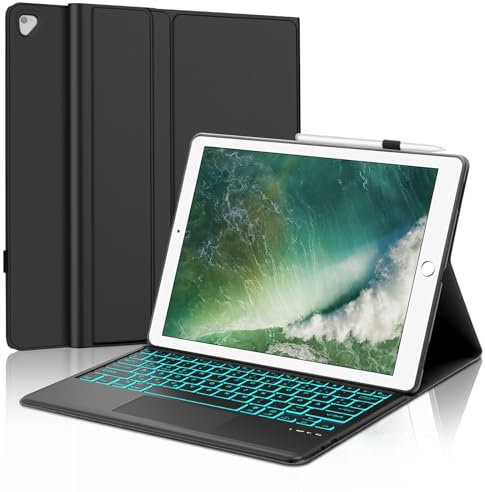 WINCHKING Étui Clavier pour iPad Pro 12.9-2015/2017 (1er / 2ème) - Clavier avec Pavé Tactile Trackpad, Rétroéclairé Bluetooth Clavier AZERTY