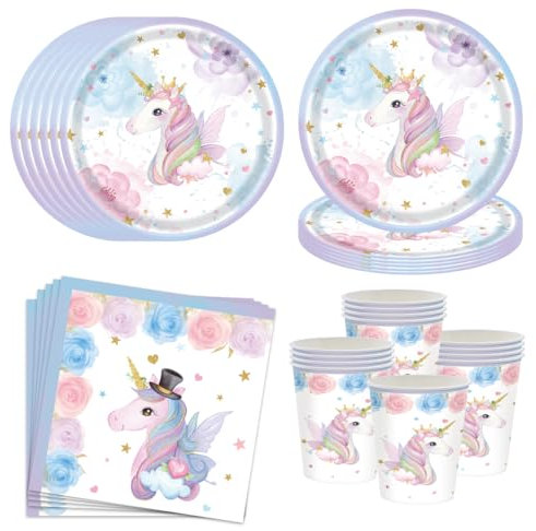 68 Pièces Set d'assiettes et de Gobelets Licorne,Serviettes Licorne,Set d'assiettes pour Enfants,Décoration de Fête Licorne,Décoration d'anniversaire Licorne pour Enfants
