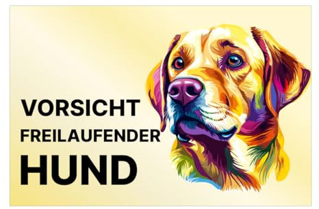 Vorsicht Hund Schild 20x30cm wetterfestes Schild Achtung Hundeschild freilaufender Hund Hunderasse (Labrador)