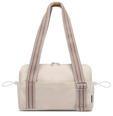 Pequeña Bolsa de Gimnasio para Mujer, Mini Bolsa de Lona Rosa con Bolsillo húmedo, Ligera, Impermeable, Bonita Bolsa de Mano para niñas, Entrenamiento, Deportes, Viajes, Correas Beige, para niñas y