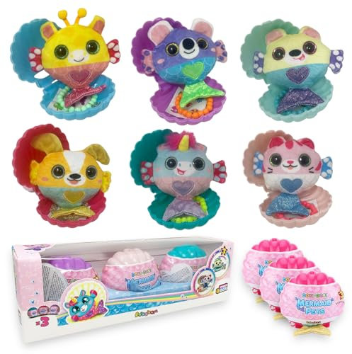 #sbabam Funny Box Doki Doki Mermaid Pets, Conchiglie Con Peluche e Accessori Inclusi, 3 Pezzi, Animali Giocattolo per Bambini Con Pupazzi Sirena e Braccialetto Bambina, Peluches per Regalo Bambina