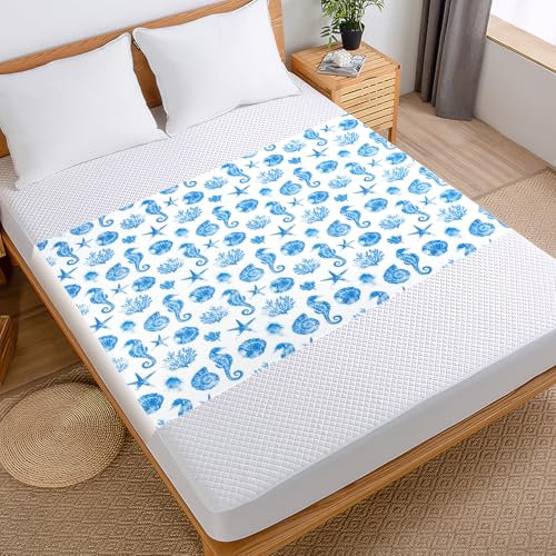 MOEMOE BABY Bettunterlage Wasserdicht für Kinder, 87x198cm/34x76in Wiederverwendbar Inkontinenz Bettunterlage Waschbar, wasserdichte Matratzenauflage Seepferdchen für Kingsize Bett