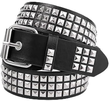 GWAWG Nietengürtel Rock Nieten Gürtel Punk-Ledergürtel mit hellen Pyramidennieten Vintage Punk Rock Grommet Gürtel für Jeans
