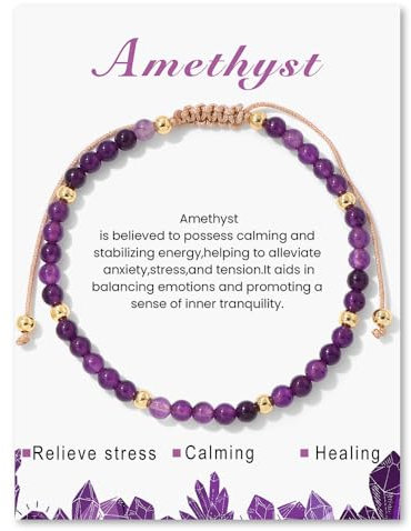 GoPaw 4mm Stretch Armband aus Echten Naturstein Perlen, Armband Heilsteine Damen, Edelstein Armbander Damen Perlenarmband Yoga Armbands für Fraun Mädchen Damen (Einstellbar Amethyst)