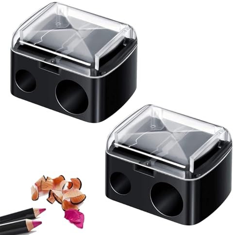 2 Piezas Sacapuntas Doble para Lápices Cosméticos, Sacapuntas Profesional para Lápiz Cosmético de Ojos, Cejas y Labios, Maquillaje de Doble Agujero Ideal Para Lápices Finos y Jumbo (Negro)