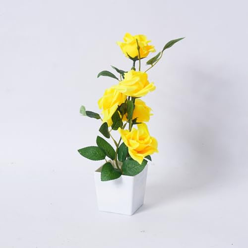 AQCQDQ 2 Stück Künstliche Rosen, 30 cm Künstliche Blumen im Topf, Kunstblumen im Topf für Zuhause, Hochzeit, Party (Gelb)