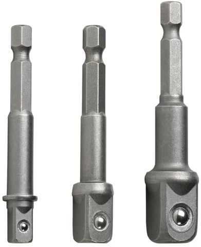 FOMGIIN 3 Stück Adapter Sechskant auf 1/4, 1/2, 3/8 Vierkant, Sechskant Stecknuss Stecknussadapter Adapter Steckschlüssel, Schraubenschlüssel Nuss Set Verlängerung Verbindung für Akkuschrauber
