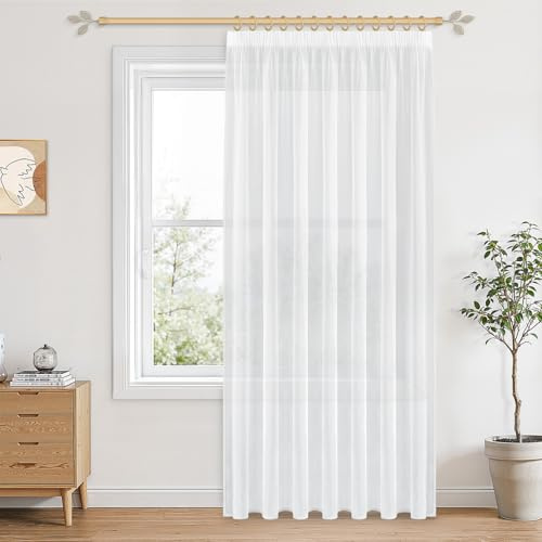 CUTEWIND Vorhang Weiß 240X200cm (HxB) 1er Set Gardinen Halbtransparent für Schienensystem Boho Vorhänge Weiss Extra Breite Voile Gardinen 200cm breit für Schlafzimmer, Wohnzimmer und Küche