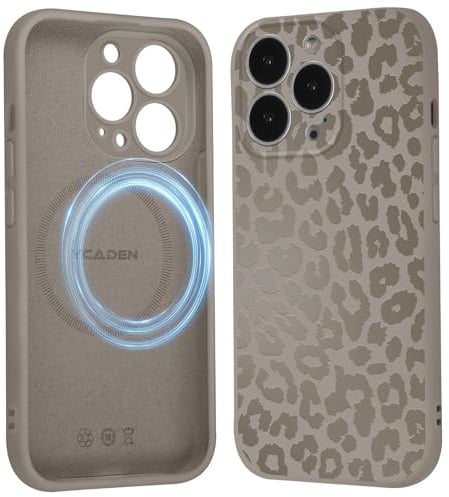 Saqmkil Handyhülle Magnetische für iPhone 14 Pro Max 6,7 Hülle, Aesthetic Muster Leopard Mädchen Case Kompatibel mit MagSafe, Weich Flüssigem Silikon TPU Stoßfeste Kratzfest Schutzhülle Cover, Khaki