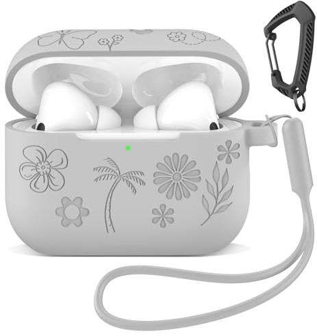 MATEPROX Silikon Hülle Kompatibel mit AirPods Pro 3. Generation 2025 Kratzfeste Schutzhülle mit Karabiner und Kopfhörerhüllen-Halter für AirPods Pro 3-Grau