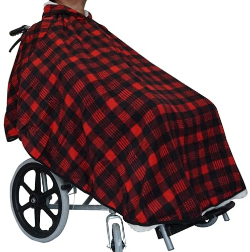 POONGURY Fleece-Rollstuhl-Decke mit Kapuze, Ganzkörper-Wärmedecke für Erwachsene, leichte Winterdecke für Rollstühle (rot)