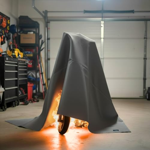 Feuerfeste Decke, 2 x 2 m – Glasfaser 550 °C mit doppelter Silikonbeschichtung und Stahlnähten | Brandschutz für Batterien, Elektroroller und Heimgebrauch