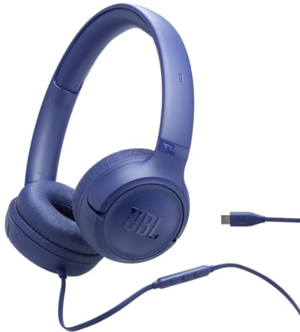 JBL Tune 530 C Comfort-Fit Wired On Ear Kopfhörer mit Mikrofon, JBL Reiner Bass-Sound, EQ-Voreinstellungen, USB-C Konnektivität, faltbares Design und verwicklungsfreies Kabel, Blau
